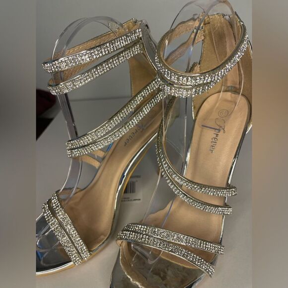 Ankle Strap Open Toe Rhinestone Stiletto Heels - Picture 5 of 11